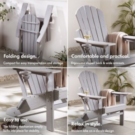 Set 2 scaune pliabile Adirondack pentru gradina VonHaus 2501018, din polietilena, capacitate maxima 110 kg, culoare gri