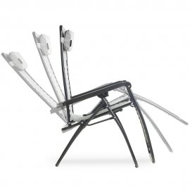 Set 2 scaune pliante pentru exterior VonShef 2522036, rame din otel si tesatura de culoare gri, perna de cap detasabila