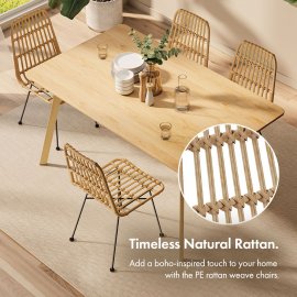 Set 2 scaune pt dining VonHaus 3000195.1, in stil boho, cu aspect de ratan, cadru din otel negru, capacitate maxima 110 kg