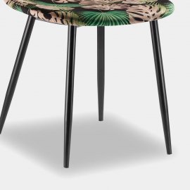 Set 2 scaune pt dining VonHaus 3000862, din poliester captusit, cu model tropical, picioare din metal negru, capacitate maxima 130kg