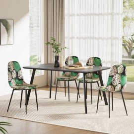 Set 2 scaune pt dining VonHaus 3000862, din poliester captusit, cu model tropical, picioare din metal negru, capacitate maxima 130kg