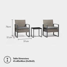 Set 2 scaune si masa cu aspect de ratan VonHaus 2500519, din polietilena, gri
