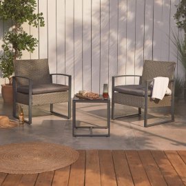Set 2 scaune si masa cu aspect de ratan VonHaus 2500519, din polietilena, gri