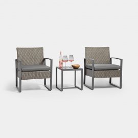 Set 2 scaune si masa cu aspect de ratan VonHaus 2500519, din polietilena, gri