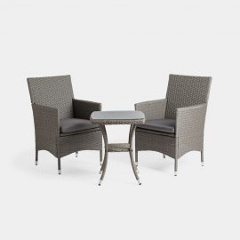 Set 2 scaune si masa cu aspect de ratan VonHaus 2522039, din polietilena, culoare gri