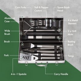 Set 25 ustensile pentru gratar si cutie depozitare din aluminiu VonHaus 1500132, ustensile din otel inoxidabil