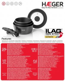 Set 3 Cratite cu Invelis Antiaderent Swiss Ilag Ultimate HAEGER Easy Fit, Extrem de Rezistente, Capac Sticla, Maner Detasabil, 16/18/20 cm, Compatibile Gaz, Electric si Inductie, PA-C05.020A