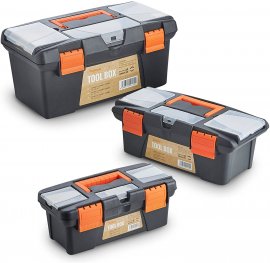 Set 3 cutii depozitare scule VonHaus 3515009, din plastic, compartimente detasabile, sculele si accesoriile nu sunt incluse