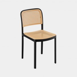 Set 4 scaune pt dining VonHaus 3000864, din plastic, cu aspect de ratan, stivuibile, picioruse anti-alunecare, capacitate maxima 110kg
