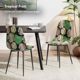 Set 4 scaune pt dining VonHaus 3000920, din poliester captusit, cu model tropical, picioare din metal negru, capacitate maxima 130kg