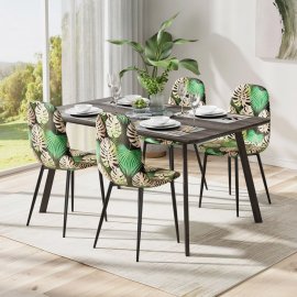 Set 4 scaune pt dining VonHaus 3000920, din poliester captusit, cu model tropical, picioare din metal negru, capacitate maxima 130kg
