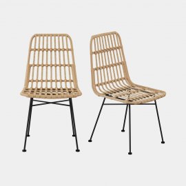 Set 4 scaune pt dining VonHaus 3000922, in stil boho, cu aspect de ratan, cadru din otel negru, capacitate maxima 110 kg