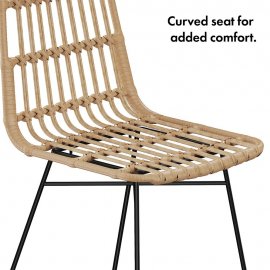 Set 4 scaune pt dining VonHaus 3000922, in stil boho, cu aspect de ratan, cadru din otel negru, capacitate maxima 110 kg