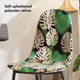 Set 6 scaune pt dining VonHaus 3000921, din poliester captusit, cu model tropical, picioare din metal negru, capacitate maxima 130kg