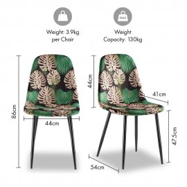 Set 6 scaune pt dining VonHaus 3000921, din poliester captusit, cu model tropical, picioare din metal negru, capacitate maxima 130kg