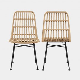 Set 6 scaune pt dining VonHaus 3000923, in stil boho, cu aspect de ratan, cadru din otel negru, capacitate maxima 110 kg