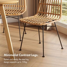 Set 6 scaune pt dining VonHaus 3000923, in stil boho, cu aspect de ratan, cadru din otel negru, capacitate maxima 110 kg