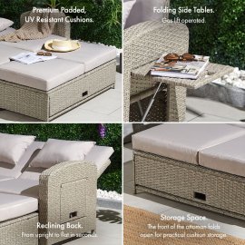 Set canapea de gradina cu 4 configuratii VonHaus 2500973, cu masute laterale pliabile, cu aspect de ratan, picioruse anti-alunecare, maro