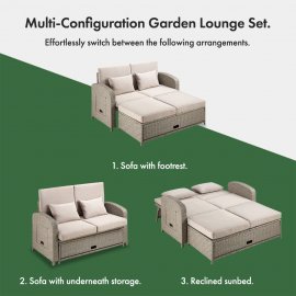 Set canapea de gradina cu 4 configuratii VonHaus 2500973, cu masute laterale pliabile, cu aspect de ratan, picioruse anti-alunecare, maro