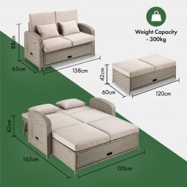 Set canapea de gradina cu 4 configuratii VonHaus 2500973, cu masute laterale pliabile, cu aspect de ratan, picioruse anti-alunecare, maro