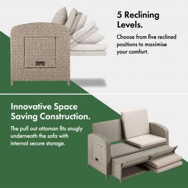 Set canapea de gradina cu 4 configuratii VonHaus 2500973, cu masute laterale pliabile, cu aspect de ratan, picioruse anti-alunecare, maro