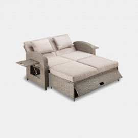 Set canapea de gradina cu 4 configuratii VonHaus 2500973, cu masute laterale pliabile, cu aspect de ratan, picioruse anti-alunecare, maro