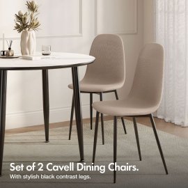Set Cavell de 2 scaune pt dining VonHaus 3000858, din poliester moale, raiat, picioare din metal negru, capacitate maxima 130 kg, bej
