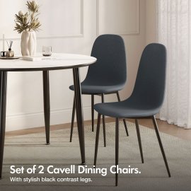 Set Cavell de 2 scaune pt dining VonHaus 3000859, din poliester moale, raiat, picioare din metal negru, capacitate maxima 130 kg, albastru carbune