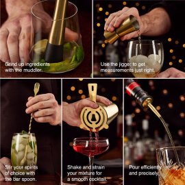 Set cocktail Parisian Beautify 1500111, 6 piese, din otel inoxidabil de calitate, finisaj rose gold, shaker de 500 ml
