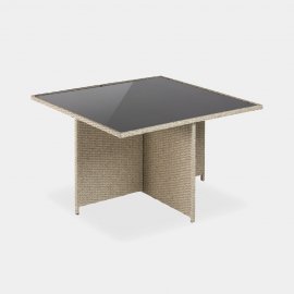 Set de luat masa in gradina, din 9 piese, o masa, 4 scaune si 4 tabureti VonHaus 2500977, cu aspect din ratan, cadru din otel, maro