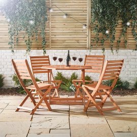 Set masa de exterior si 4 scaune pliabile VonHaus 2522051, din lemn de esenta tare, maro