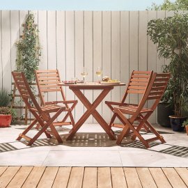Set masa de exterior si 4 scaune pliabile VonHaus 2522051, din lemn de esenta tare, maro