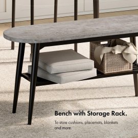 Set Murray de luat masa cu o banca si 2 scaune VonHaus 3000873, din PVC, cu aspect de beton, gri