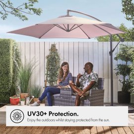 Set umbrela cu manivela, baza de sustinere si husa de protectie, impermeabila Oxford420D VonHaus 2501003, umbrela de 3m, gri