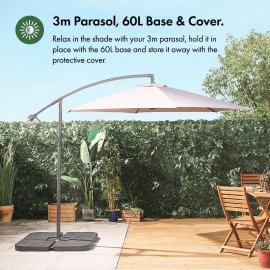 Set umbrela cu manivela, baza de sustinere si husa de protectie, impermeabila Oxford420D VonHaus 2501003, umbrela de 3m, gri