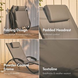Sezlong pliabil de exterior Textoline VonHaus 2500527, cadru metalic, cu tetiera, culoare gri