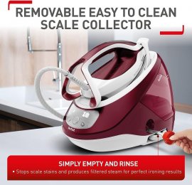 Statie de calcat cu boiler de inalta presiune Tefal Pro Express Protect GV9220E0, 2600W, presiune 7.5 bar, functie Auto OFF, capacitate rezervor 1.8L, alb&rosu