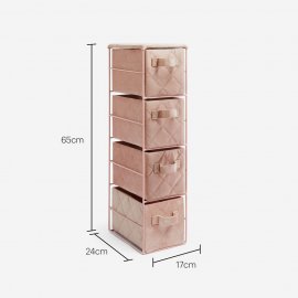 Suport depozitare cu 4 sertare Beautify 4000396, din catifea, cadru metalic, inaltime 65 cm, roz
