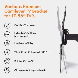 Suport inclinat TV, cu pivot VonHaus 3000295, capacitate 35 kg, cu HDMI, diagonala televizor 17-56, kit de suruburi incluse 