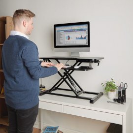 Suport de Birou cu Inaltime Reglabila Pentru Monitor / Laptop, cu 2 niveluri, extensibil si pliabil VonHaus 3000152, suprafata din MDF, cadru din otel, capacitate maxima 15 kg