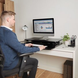 Suport de Birou cu Inaltime Reglabila Pentru Monitor / Laptop, cu 2 niveluri, extensibil si pliabil VonHaus 3000152, suprafata din MDF, cadru din otel, capacitate maxima 15 kg