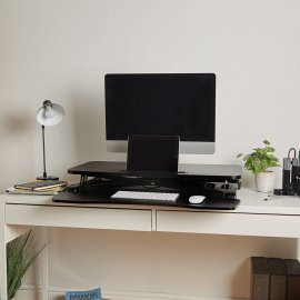 Suport de Birou cu Inaltime Reglabila Pentru Monitor / Laptop, cu 2 niveluri, extensibil si pliabil VonHaus 3000152, suprafata din MDF, cadru din otel, capacitate maxima 15 kg