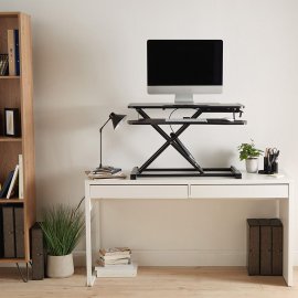 Suport de Birou cu Inaltime Reglabila Pentru Monitor / Laptop, cu 2 niveluri, extensibil si pliabil VonHaus 3000152, suprafata din MDF, cadru din otel, capacitate maxima 15 kg