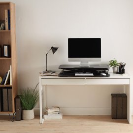 Suport de Birou cu Inaltime Reglabila Pentru Monitor / Laptop, cu 2 niveluri, extensibil si pliabil VonHaus 3000152, suprafata din MDF, cadru din otel, capacitate maxima 15 kg