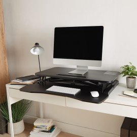 Suport de Birou cu Inaltime Reglabila Pentru Monitor / Laptop, cu 2 niveluri, extensibil si pliabil VonHaus 3000152, suprafata din MDF, cadru din otel, capacitate maxima 15 kg