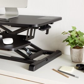 Suport de Birou cu Inaltime Reglabila Pentru Monitor / Laptop, cu 2 niveluri, extensibil si pliabil VonHaus 3000152, suprafata din MDF, cadru din otel, capacitate maxima 15 kg