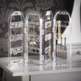 Suport pt bijuterii pliabil, din poliester transparent Beautify 4010043, capacitate de 130 perechi cercei, 28.5x2x43.5