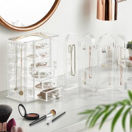 Suport pt bijuterii pliabil, din poliester transparent Beautify 4010043, capacitate de 130 perechi cercei, 28.5x2x43.5