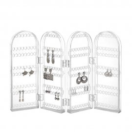 Suport pt bijuterii pliabil, din poliester transparent Beautify 4010043, capacitate de 130 perechi cercei, 28.5x2x43.5
