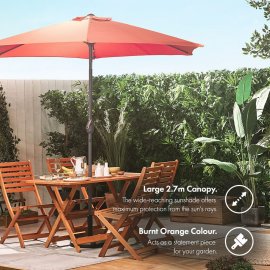 Umbrela pentru gradina cu baza de 12 kg VonHaus 2500157, cu manivela, copertina din poliester, inclinabila, 240x270cm, portocaliu